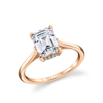 White Gold Emerald Cut Solitaire Hidden Halo Engagement Ring - Carter