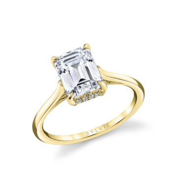 White Gold Emerald Cut Solitaire Hidden Halo Engagement Ring - Carter