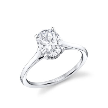 White Gold Oval Cut Solitaire Hidden Halo Engagement Ring - Carter