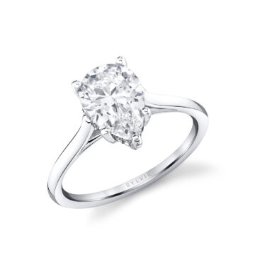 White Gold Pear Shaped Solitaire Hidden Halo Engagement Ring - Carter