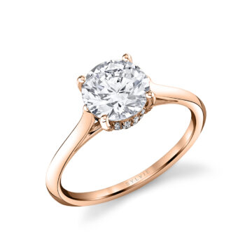 White Gold Round Cut Solitaire Hidden Halo Engagement Ring - Carter