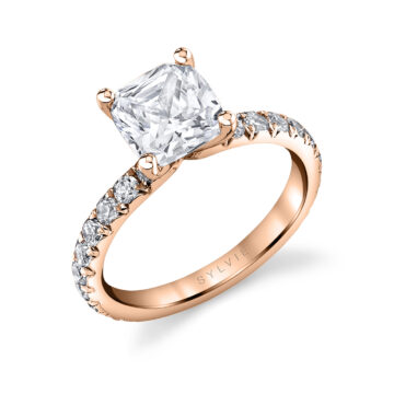 White Gold Cushion Cut Classic Wide Band Engagement Ring - Querida