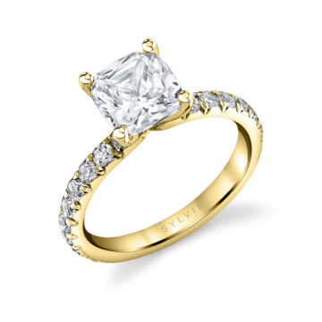 White Gold Cushion Cut Classic Wide Band Engagement Ring - Querida