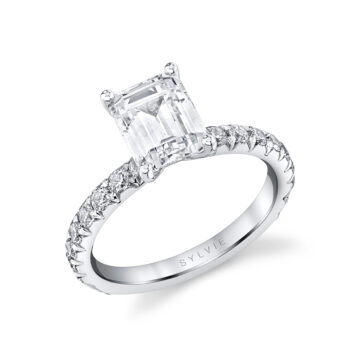 White Gold Emerald Cut Classic Wide Band Engagement Ring - Querida