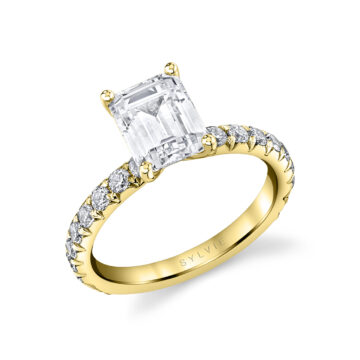 White Gold Emerald Cut Classic Wide Band Engagement Ring - Querida