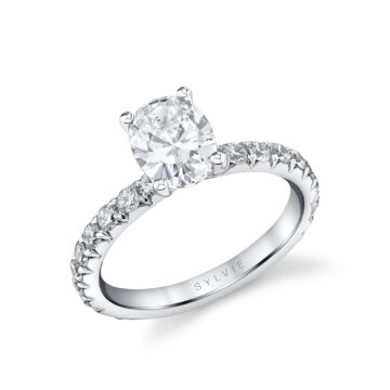 White Gold Oval Cut Classic Wide Band Engagement Ring - Querida