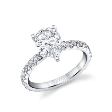 White Gold Pear Shaped Classic Wide Band Engagement Ring - Querida