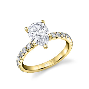 White Gold Pear Shaped Classic Wide Band Engagement Ring - Querida