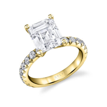 White Gold Emerald Cut Classic Wide Band Engagement Ring - Marlise