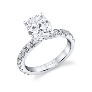 White Gold Oval Cut Classic Wide Band Engagement Ring - Marlise