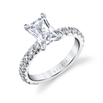 White Gold Radiant Cut Classic Wide Band Engagement Ring - Marlise