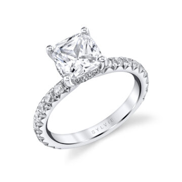 White Gold Cushion Cut Classic Wide Band Engagement Ring - Malencia