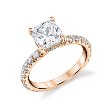 White Gold Cushion Cut Classic Wide Band Engagement Ring - Malencia