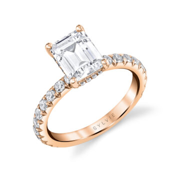 White Gold Emerald Cut Classic Wide Band Engagement Ring - Malencia