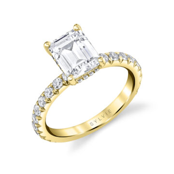 White Gold Emerald Cut Classic Wide Band Engagement Ring - Malencia