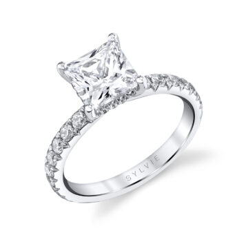 White Gold Princess Cut Classic Wide Band Engagement Ring - Malencia