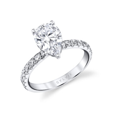 White Gold Pear Shaped Classic Wide Band Engagement Ring - Malencia