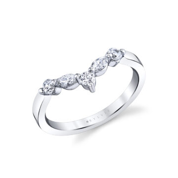 White Gold Round and Marquise Curved Diamond Wedding Band