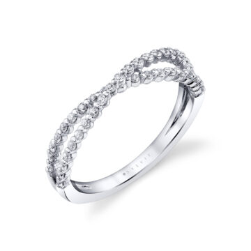 White Gold Round Double Diamond Crossover Wedding Ring