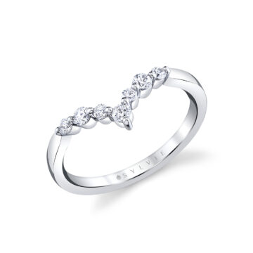 White Gold Wide Curved Round Diamond Wedding Band