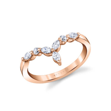 White Gold Marquise and Round Curved Wedding Band