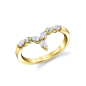 White Gold Marquise and Round Curved Wedding Band