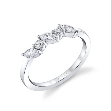 White Gold Marquise and Round Slanted Wedding Ring