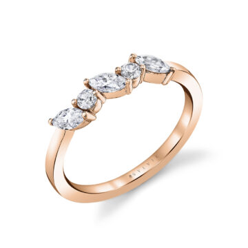 White Gold Marquise and Round Slanted Wedding Ring