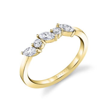 White Gold Marquise and Round Slanted Wedding Ring