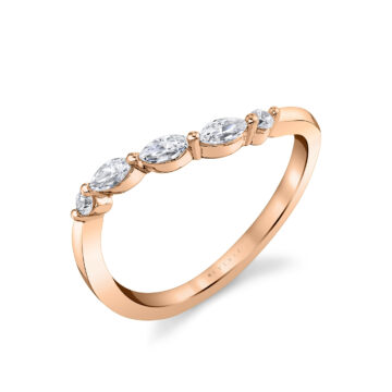 White Gold Marquise and Round Curved Wedding Ring