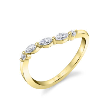 White Gold Marquise and Round Curved Wedding Ring