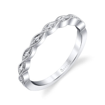 White Gold Round Cut Unique Stackable Wedding Ring - Elena