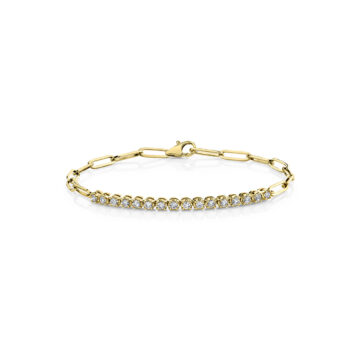 White Gold Round Tennis Bar Paperclip Bracelet