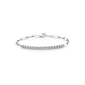 White Gold Round Tennis Bar Paperclip Bracelet