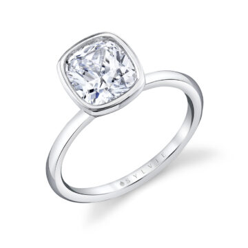 White Gold Cushion Cut Bezel Set Engagement Ring - Cliodhna