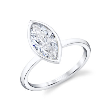 White Gold Marquise Cut Bezel Set Engagement Ring - Cliodhna