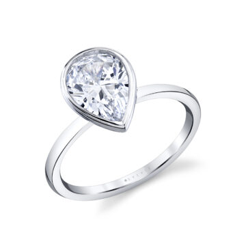 White Gold Pear Shaped Bezel Set Engagement Ring - Cliodhna