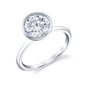 White Gold Round Cut Bezel Set Engagement Ring - Cliodhna