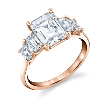 White Gold Emerald Cut Five Stone Engagement Ring - Brenley