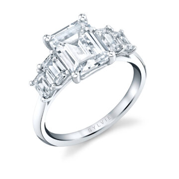 White Gold Emerald Cut Five Stone Engagement Ring - Brenley