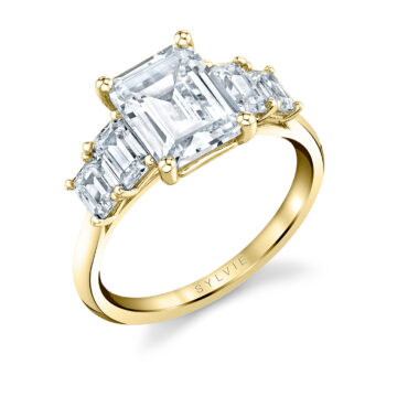 White Gold Emerald Cut Five Stone Engagement Ring - Brenley