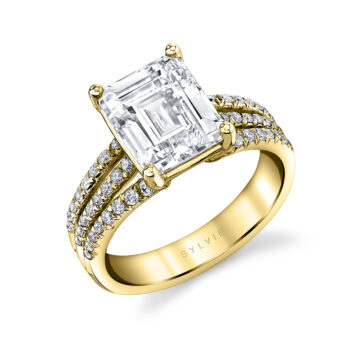 White Gold Emerald Cut Split Shank Engagement Ring - Florencia