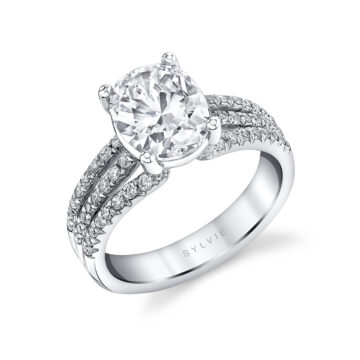 White Gold Oval Cut Split Shank Engagement Ring - Florencia