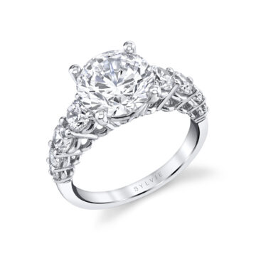 Round Cut Thick Diamond Band Engagement Ring - Collins