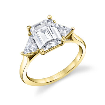 White Gold Emerald Cut Unique Three Stone Engagement Ring - Teresia