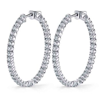 White Gold Large Diamond Hoop Earrings - 35MM