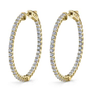 White Gold Thin Diamond Hoop Earrings - 35MM