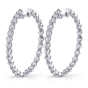 white gold single prong diamond hoop earrings