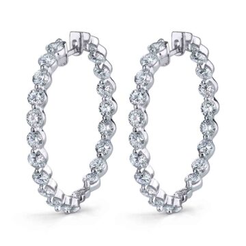 white gold single prong diamond hoop earrings