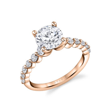 White Gold Round Cut Single Prong Engagement Ring - Clover